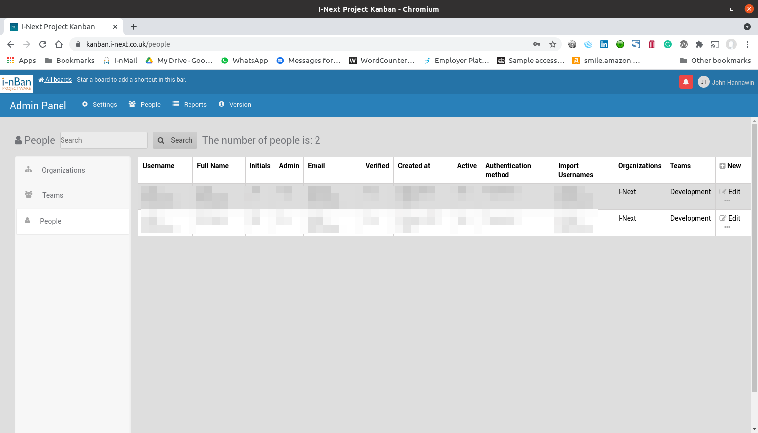 I-nBan admin area showing users